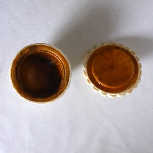 VINTAGE NEW HANDCRAFTED LIDDED OPIUM BOX BONE INLAY OVER WOOD TRINKET DISH - Picture 5 of 8